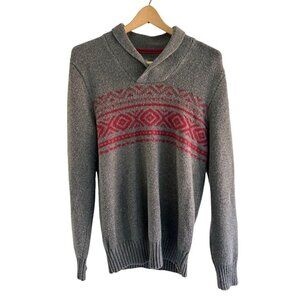 Eddie Bauer Men Sz M Gray Red Shawl Collar Southwestern Aztec Wool Blend Sweater